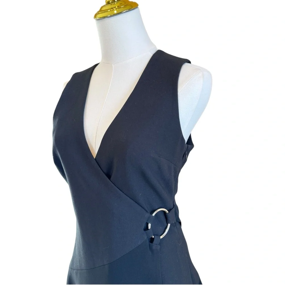 Cinq a Sept Orion Faux-Wrap Mini Dress Women’s 6 Black Sleeveless V-Neck Stretch - Picture 5 of 16